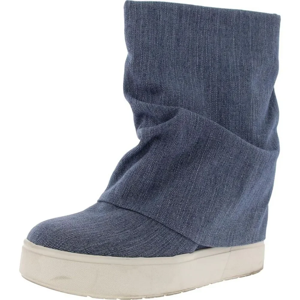 Guess Womens Guinna Blue Pull On Round Toe Casual Mid-Calf Boots Used